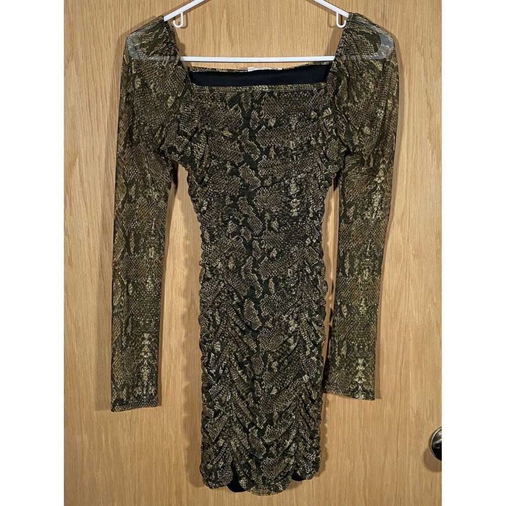 Forever Rose Couture Y2K Snakeskin Mini Dress Sheer Long Sleeve Stretch Sz M